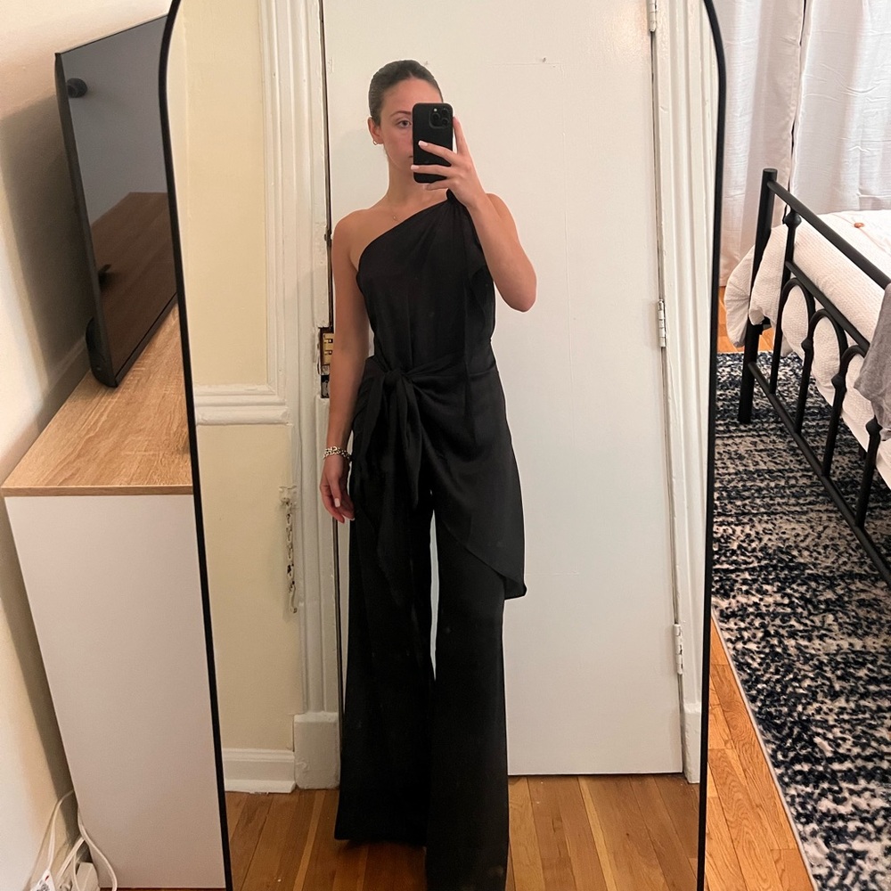 Baobab black satin jumpsuit. Size S